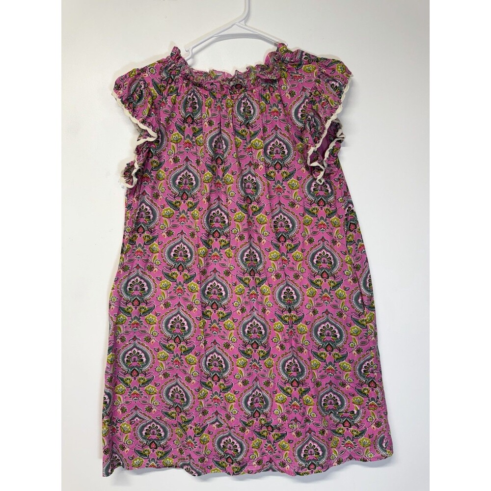 THML Pink Floral Block Print Puff Sleeve Dress Embroidery Tassel  Boho Resort XS